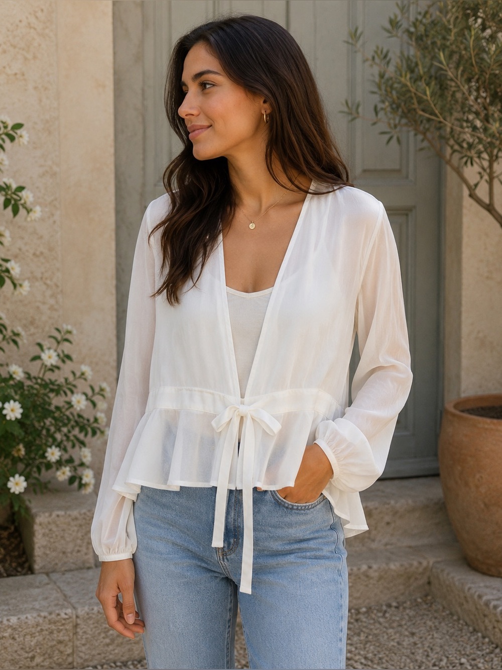 Elegant Cream Blouse with Ruffle Hem